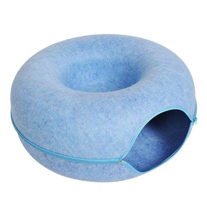 Donut Cat Tunnel Bed Pets House Natural Felt Pet Cat Cave Interactive Toys Round Wool Felt Pet Bed Cat Training Toy Cat House