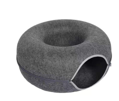 Donut Cat Tunnel Bed Pets House Natural Felt Pet Cat Cave Interactive Toys Round Wool Felt Pet Bed Cat Training Toy Cat House