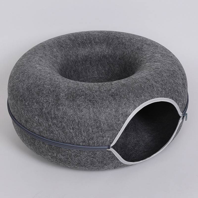 Donut Cat Tunnel Bed Pets House Natural Felt Pet Cat Cave Interactive Toys Round Wool Felt Pet Bed Cat Training Toy Cat House